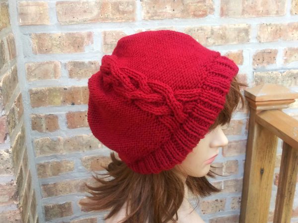 Cable Slouchy Beanie - Burgundy - Image 2