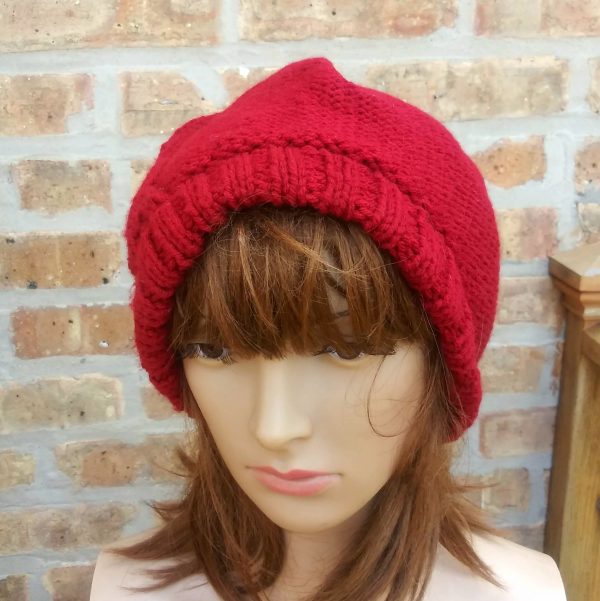 Cable Slouchy Beanie - Burgundy - Image 3